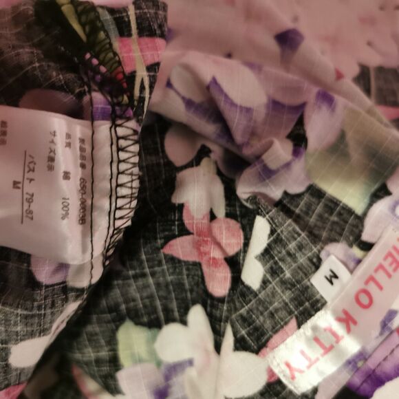 Black Floral Hello Kitty Set Size S Small Top Shorts Cosplay Sleepwear Halloween - Picture 5 of 11